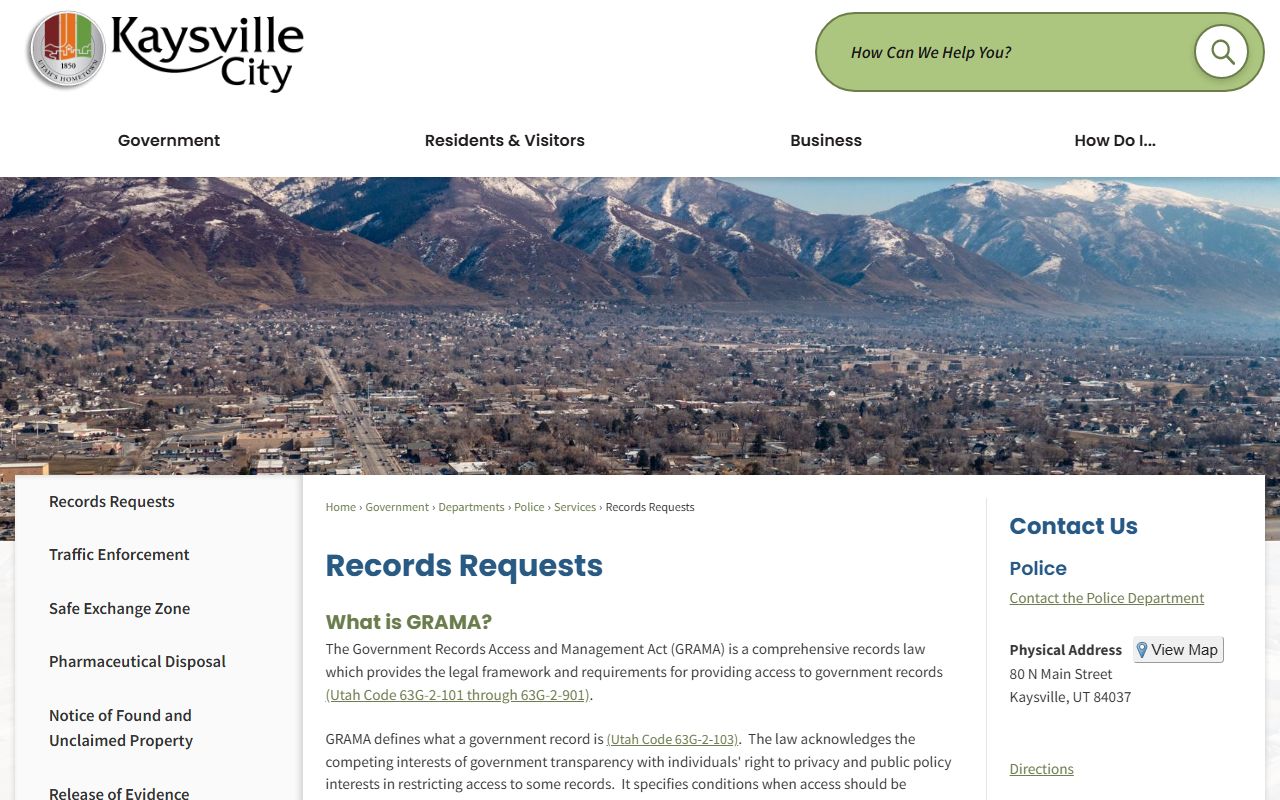 Kaysville People Search records requests page