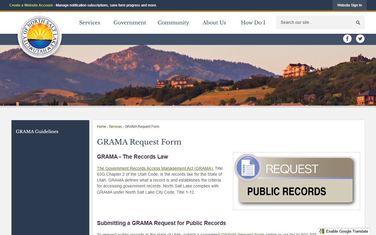 North Salt Lake People Search GRAMA request form page