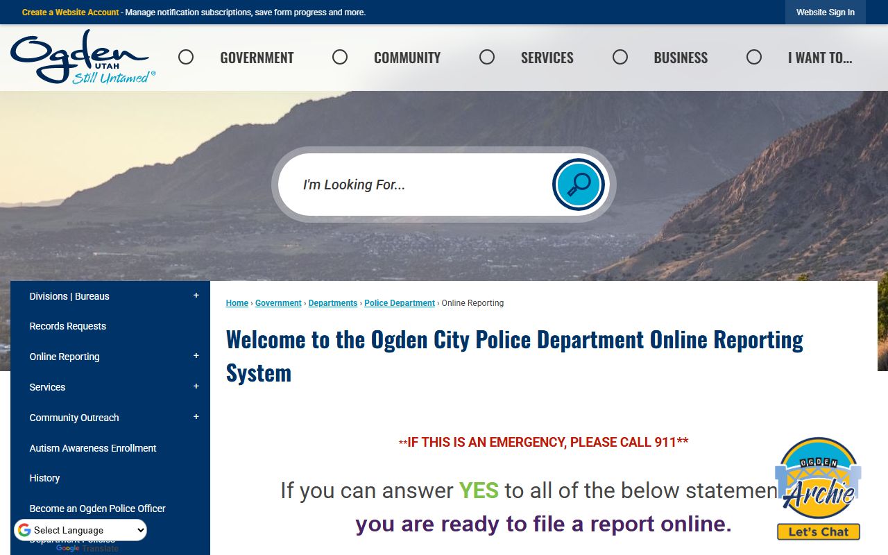 Ogden People Search online reporting page