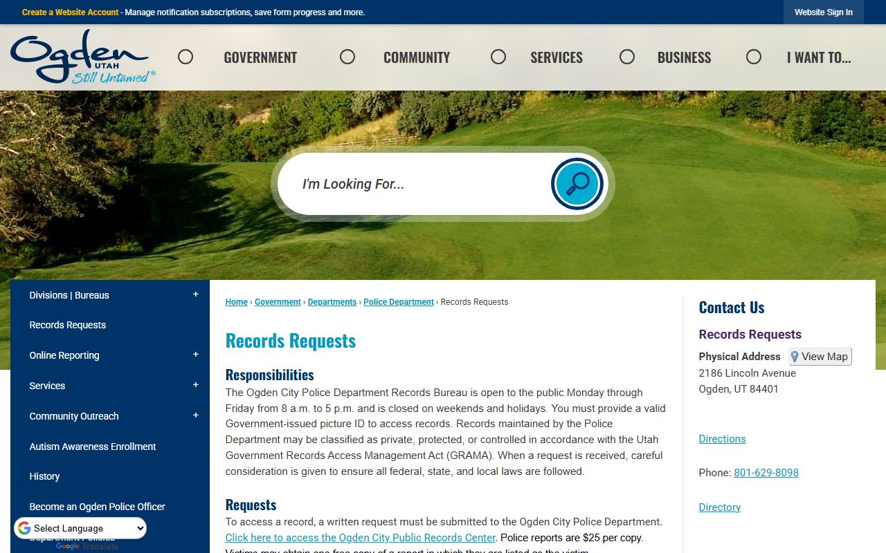 Ogden People Search police records page
