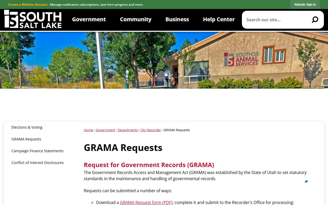 South Salt Lake People Search GRAMA requests page