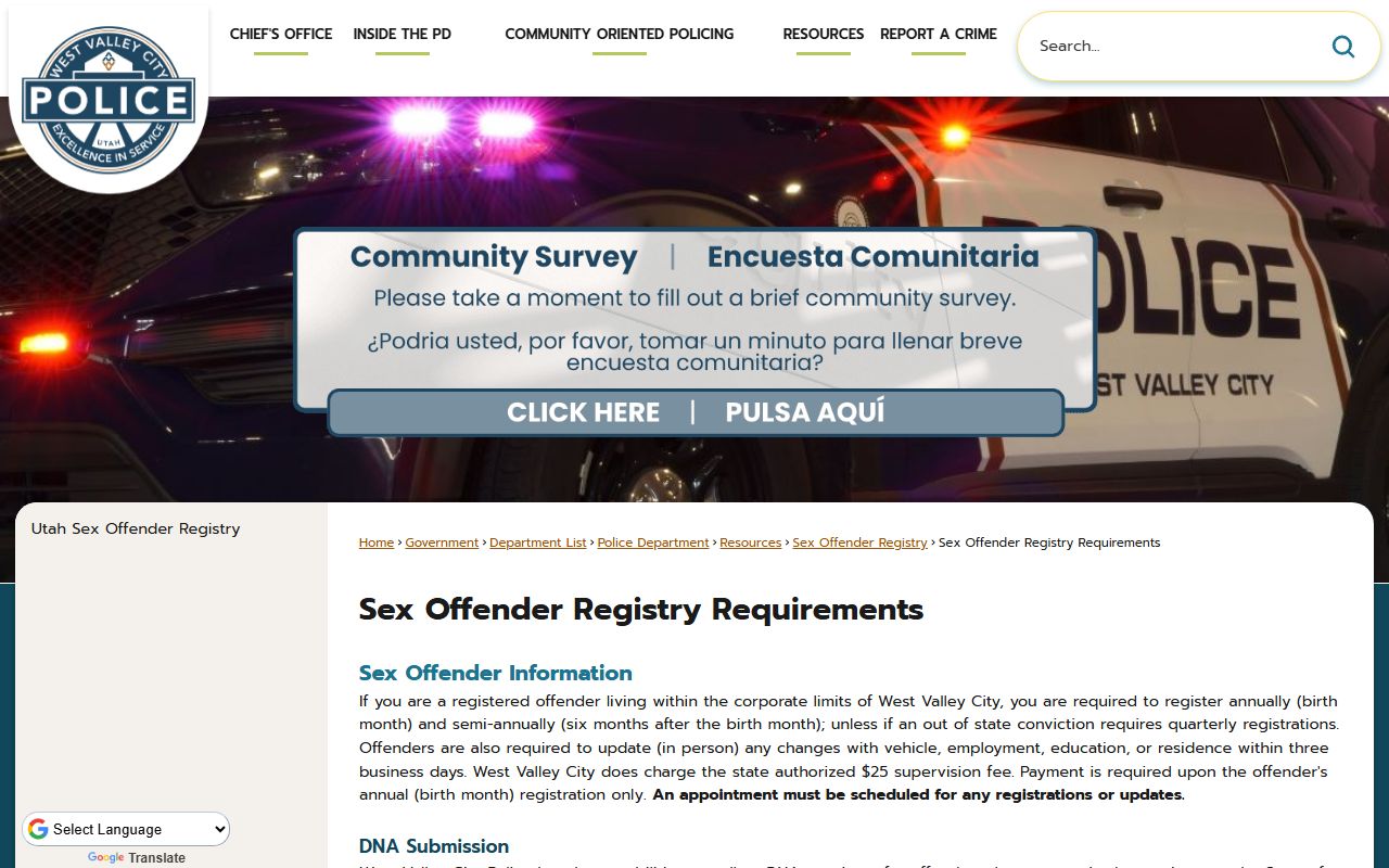 West Valley City People Search sex offender registry page