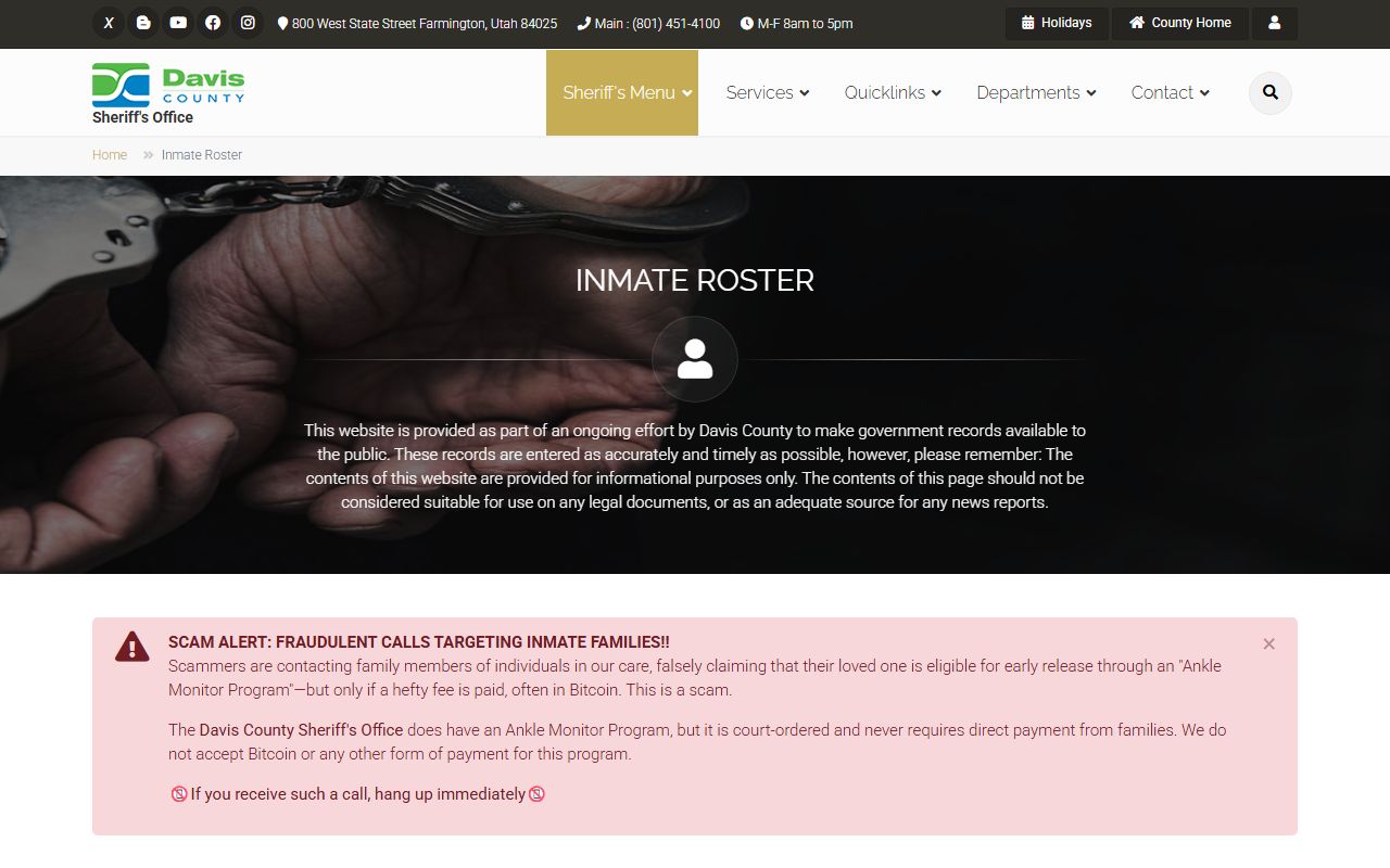 Davis County People Search inmate roster screenshot