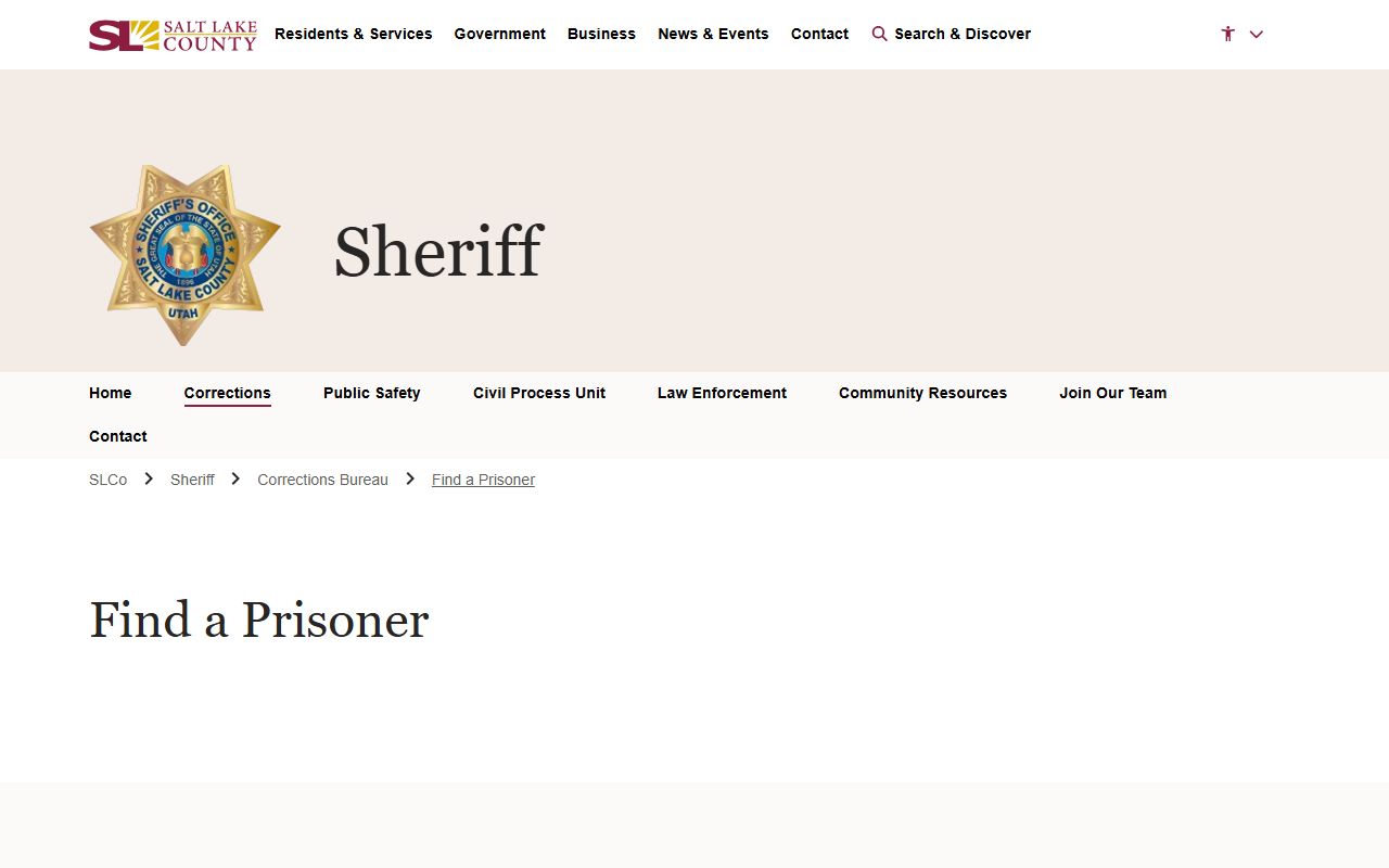 Salt Lake County People Search sheriff inmate lookup page