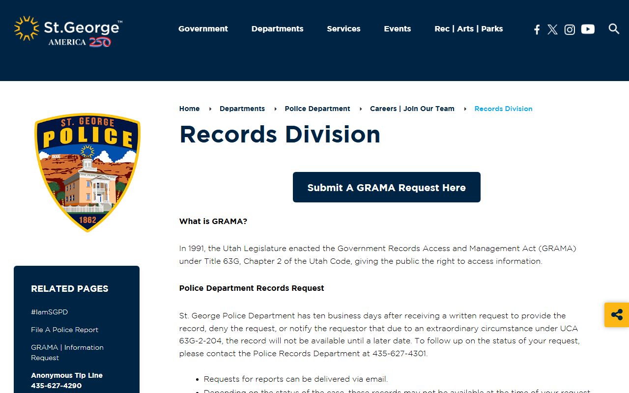 St. George People Search police records page