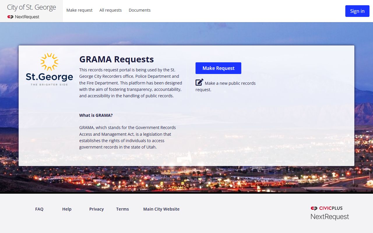 St. George People Search city GRAMA portal screenshot