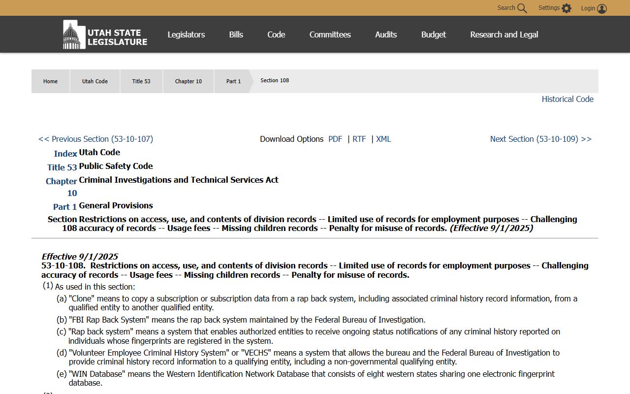 Utah People Search Utah Criminal Identification Act